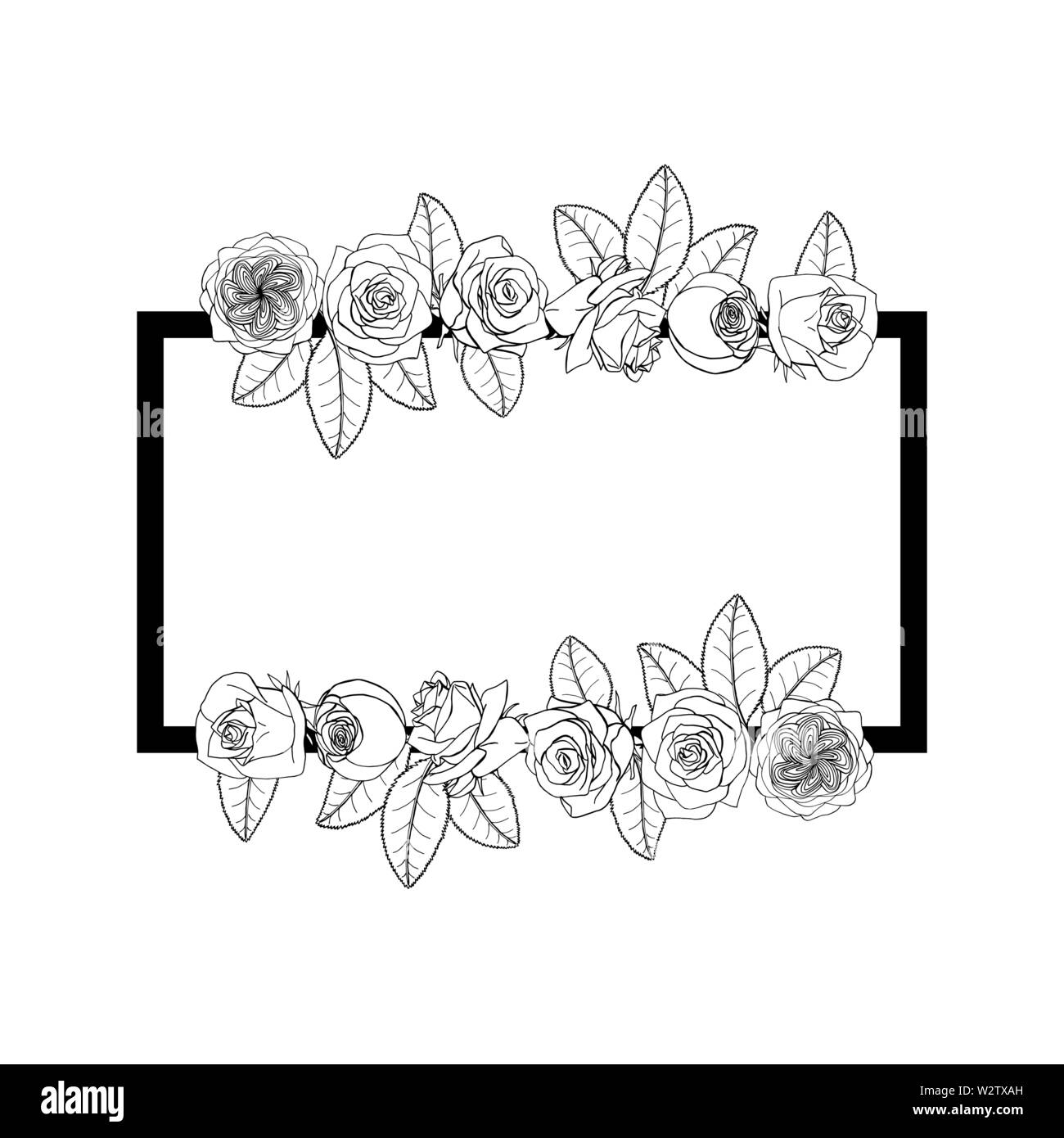 Hand gezeichnet doodle Stil rosa Blüten Grenze und Rahmen. Floral Design Element. auf weißem Hintergrund. Vektor illustration Stock Vektor