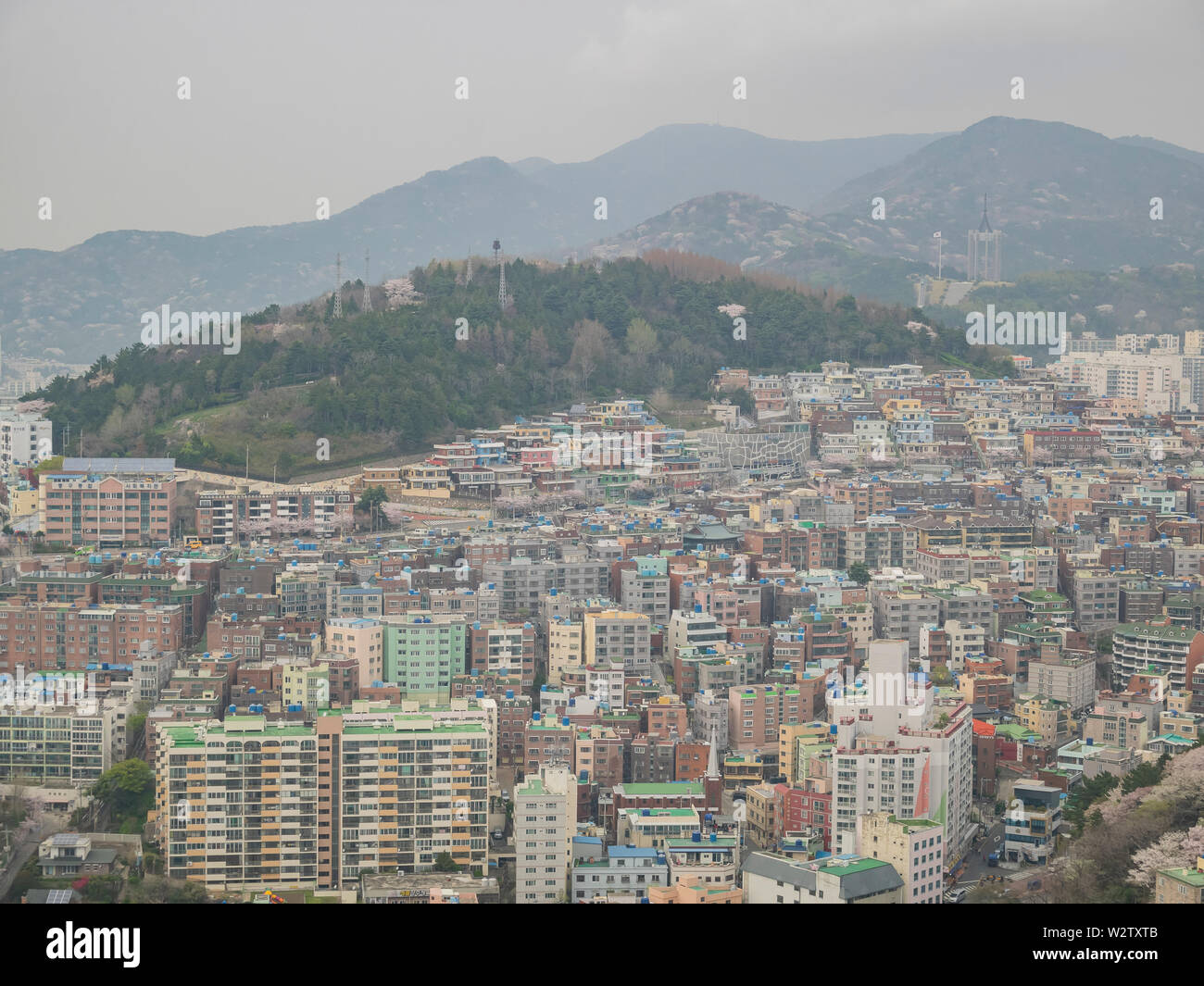 Luftaufnahme der Busan Stadtbild von Busan Turm in Busan, Südkorea Stockfoto