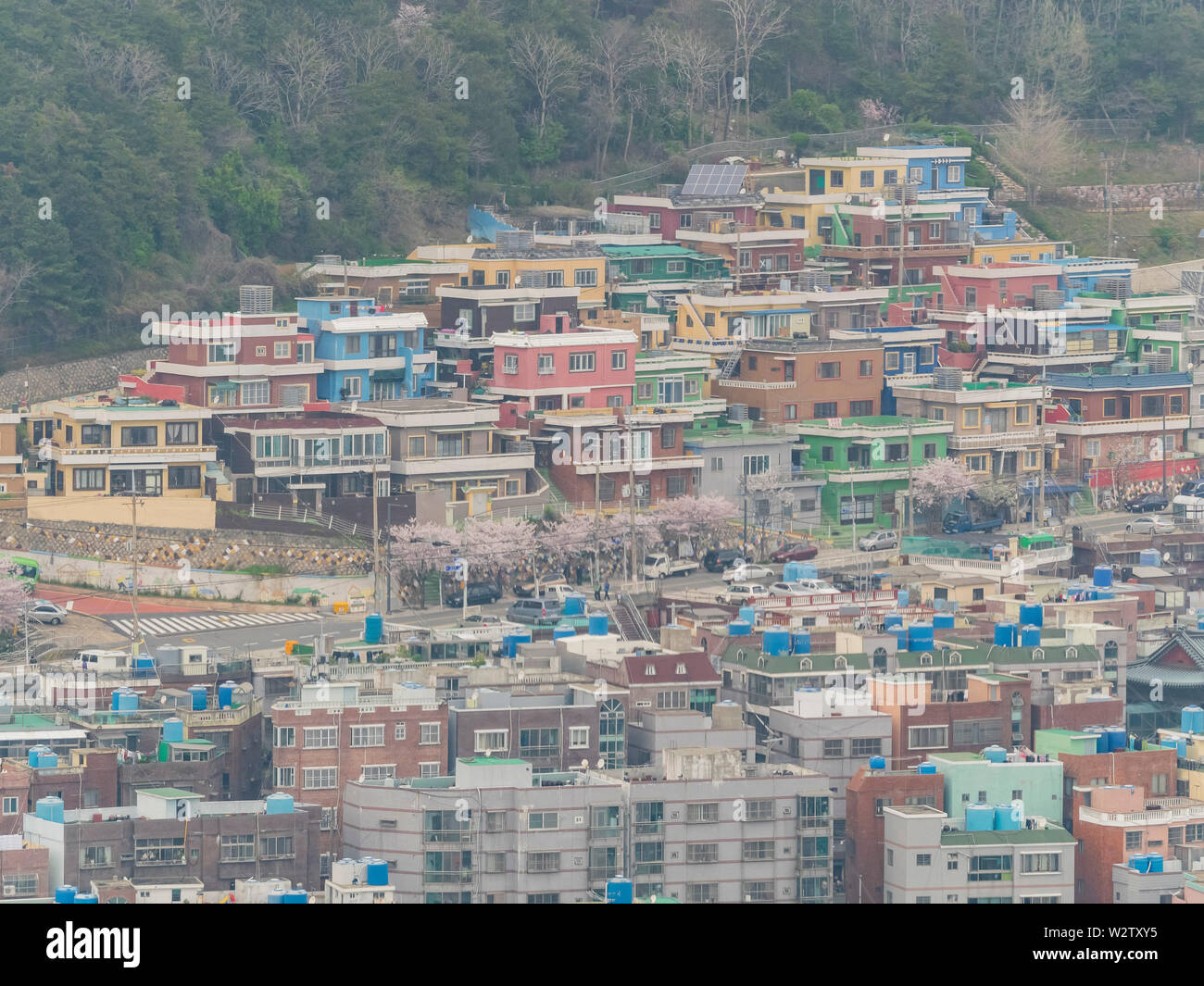 Luftaufnahme der Busan Stadtbild von Busan Turm in Busan, Südkorea Stockfoto