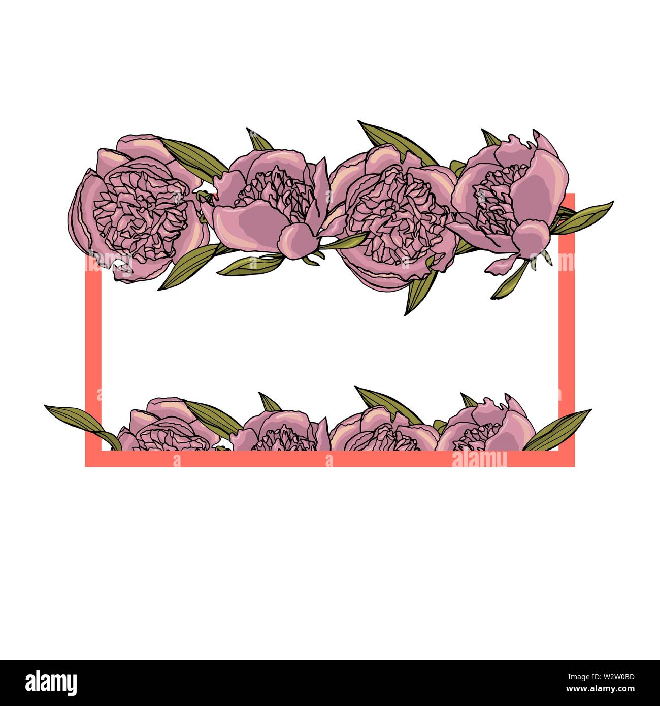 Hand gezeichnet Doodle style Pfingstrose Kranz. Floral Design Element. auf weißem Hintergrund. Vektor illustration Stock Vektor