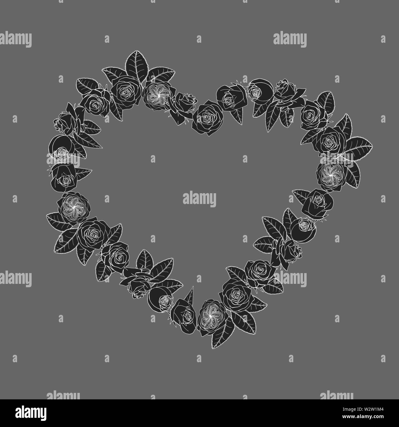 Hand gezeichnet doodle Stil rosa Blüten Herz Kranz. Floral Design Element. auf grauem Hintergrund isoliert. Vektor illustration Stock Vektor