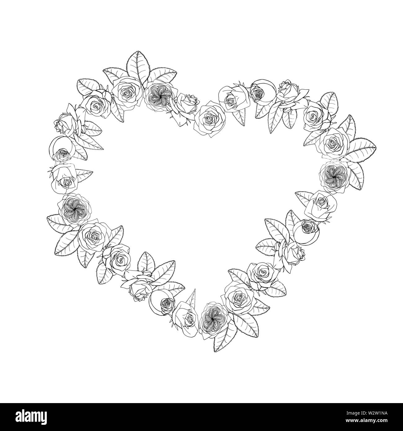 Hand gezeichnet doodle Stil rosa Blüten Herz Kranz. Floral Design Element. auf weißem Hintergrund. Vektor illustration Stock Vektor