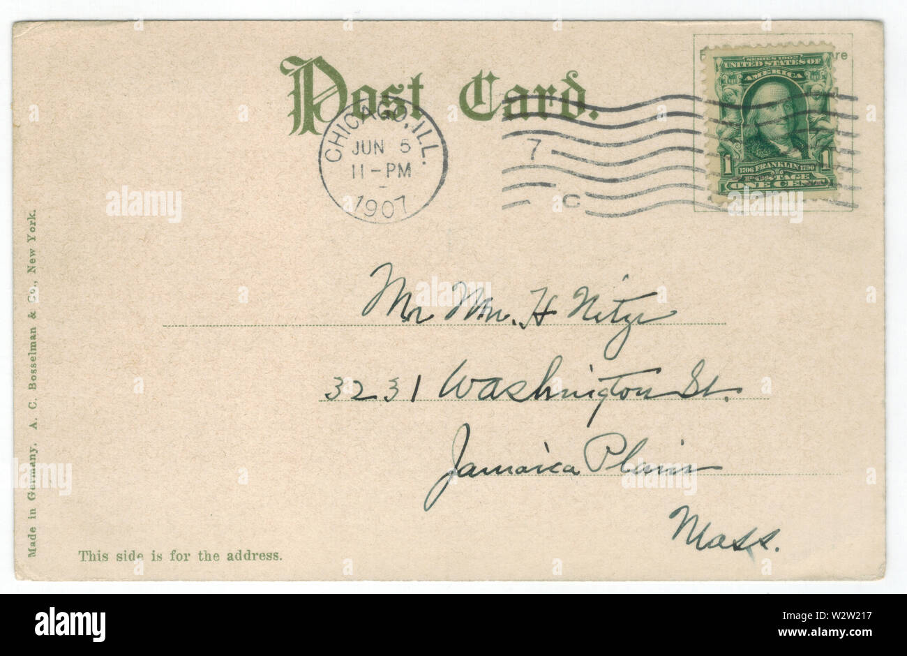 Garfield Park Conservatory, Chicago ca. 1907 Postkarte (zurück) Stockfoto