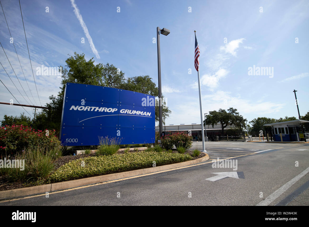 Northrop Grumman Logo außerhalb von St. Augustine in Florida USA Vereinigte Staaten von Amerika die Website die E-2D Hawkeye frühzeitige Warnung Flugzeuge produziert Stockfoto