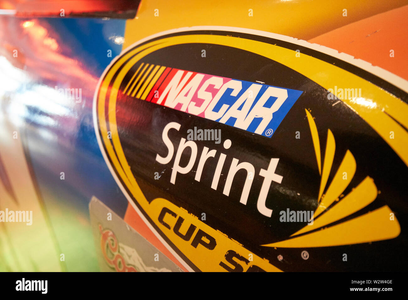 Nascar Sprint Cup Aufkleber auf der Seite von einem Nascar Rennwagen Florida USA Vereinigte Staaten von Amerika Stockfoto