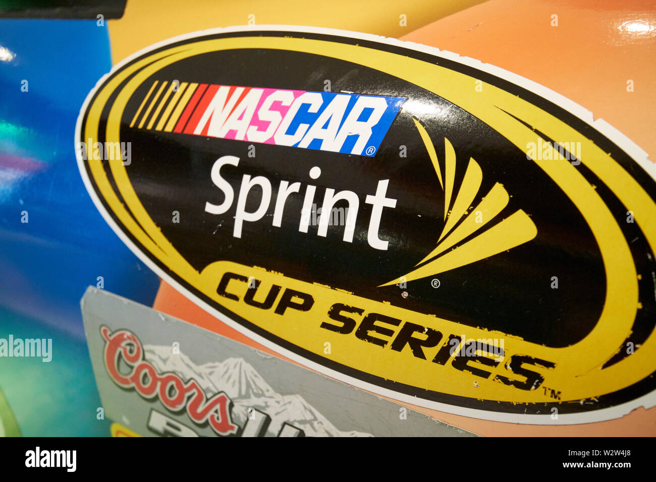 Nascar Sprint Cup Aufkleber auf der Seite von einem Nascar Rennwagen Florida USA Vereinigte Staaten von Amerika Stockfoto