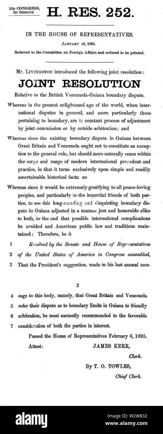 HR 252 53. Kongress 1895 7/8 Stockfoto
