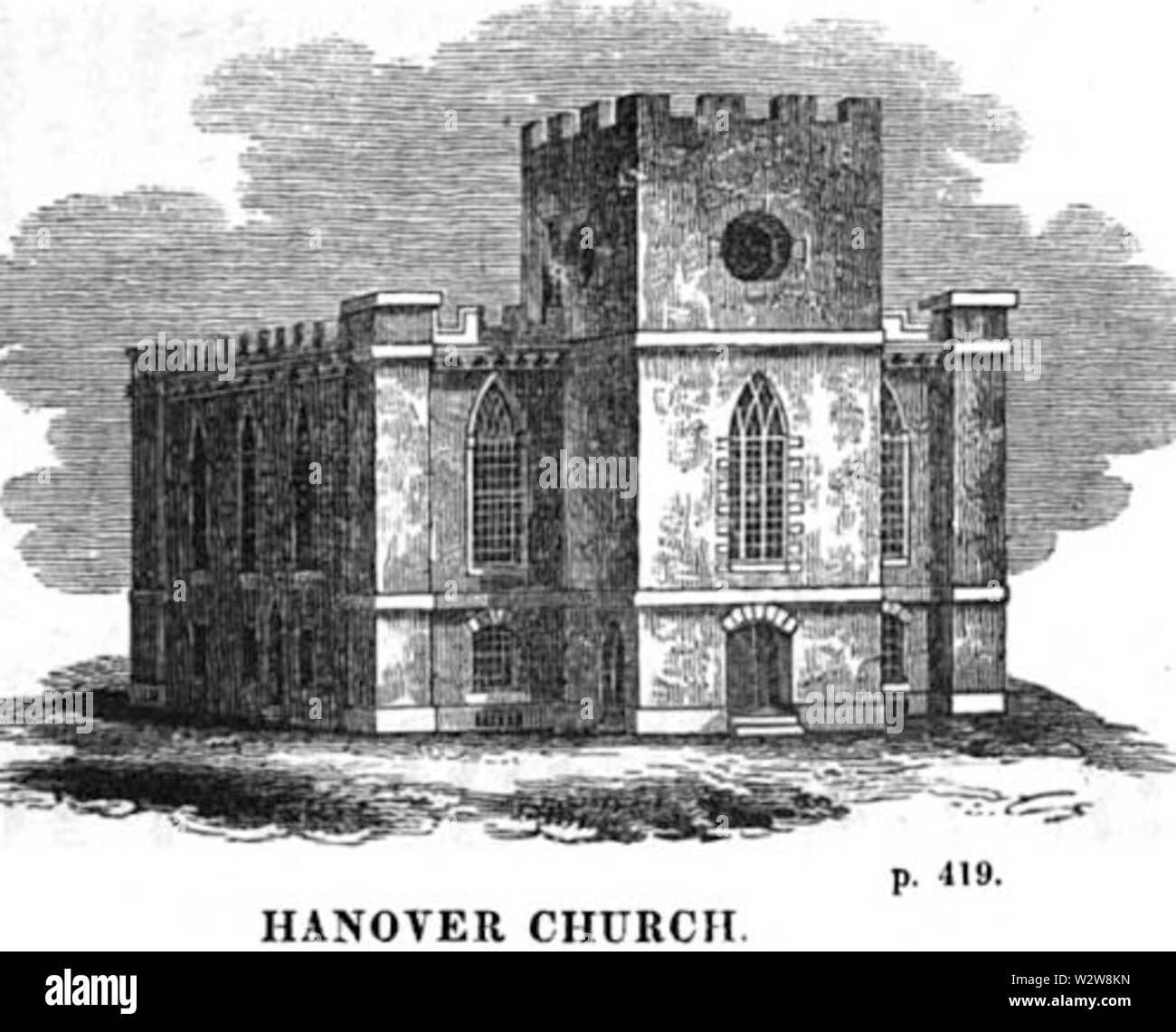 1828 HistoryOfBoston HanoverChurch Schnee Stockfoto