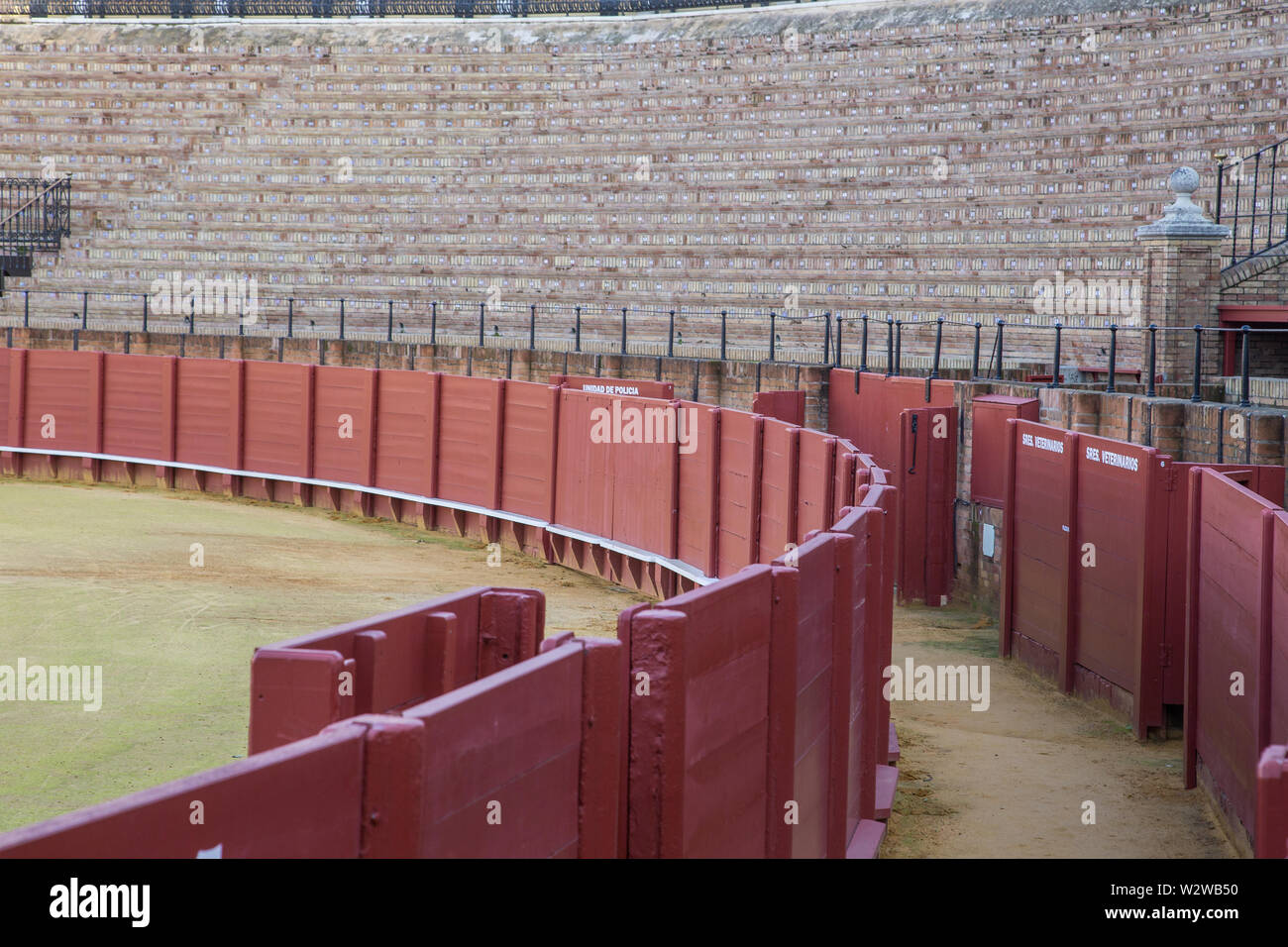 Sevilla, Spanien - 22. Januar 2016: architektonische Details der Plaza de Toros La Maestranza Stockfoto