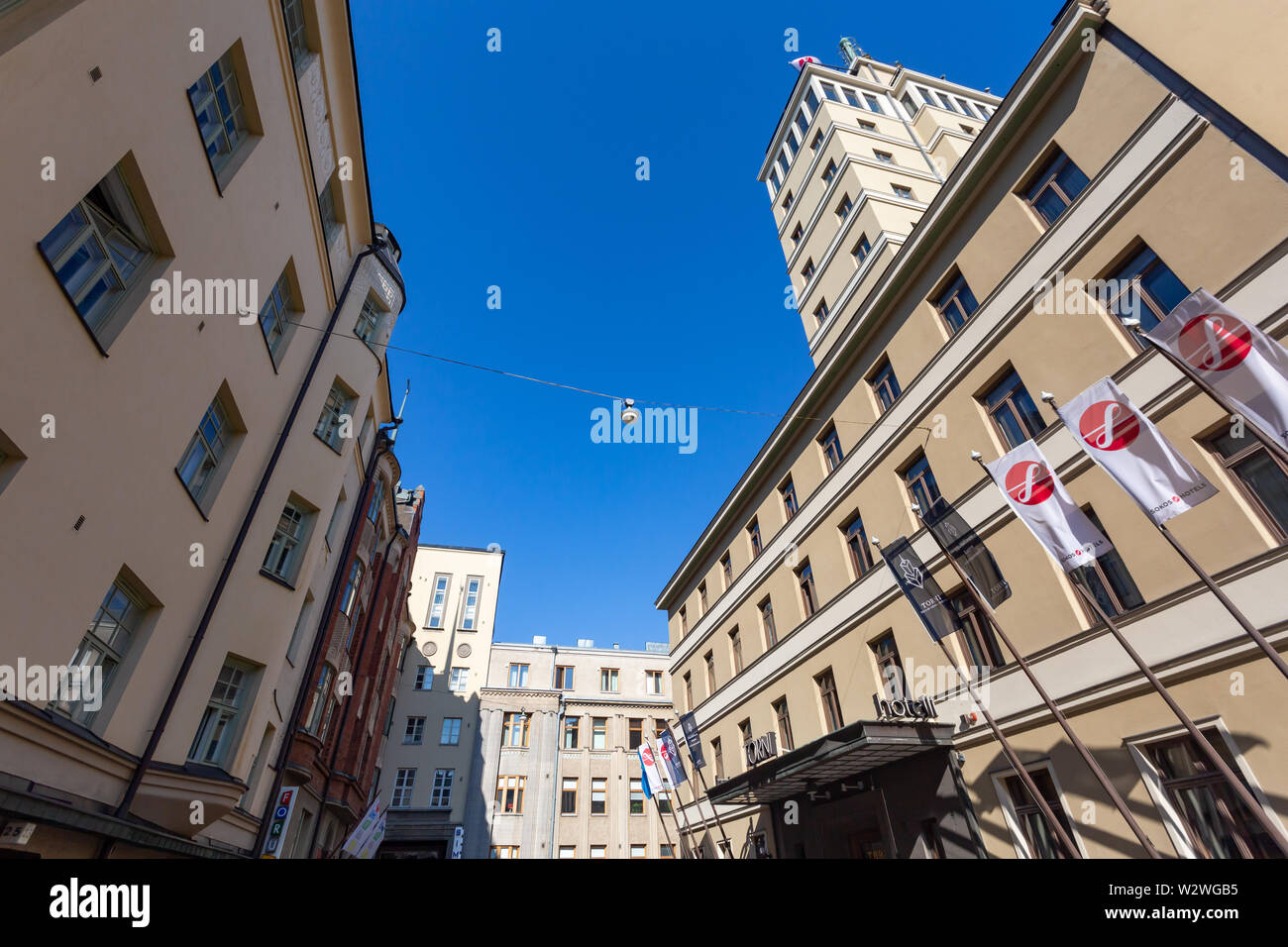 Helsinki, Finnland - 12. Juli 2018: Hotel Torni im Jahre 1931 eröffnet und war das höchste Gebäude in Finnland bis 1976 und höchsten in Helsinki bis 1987. Stockfoto