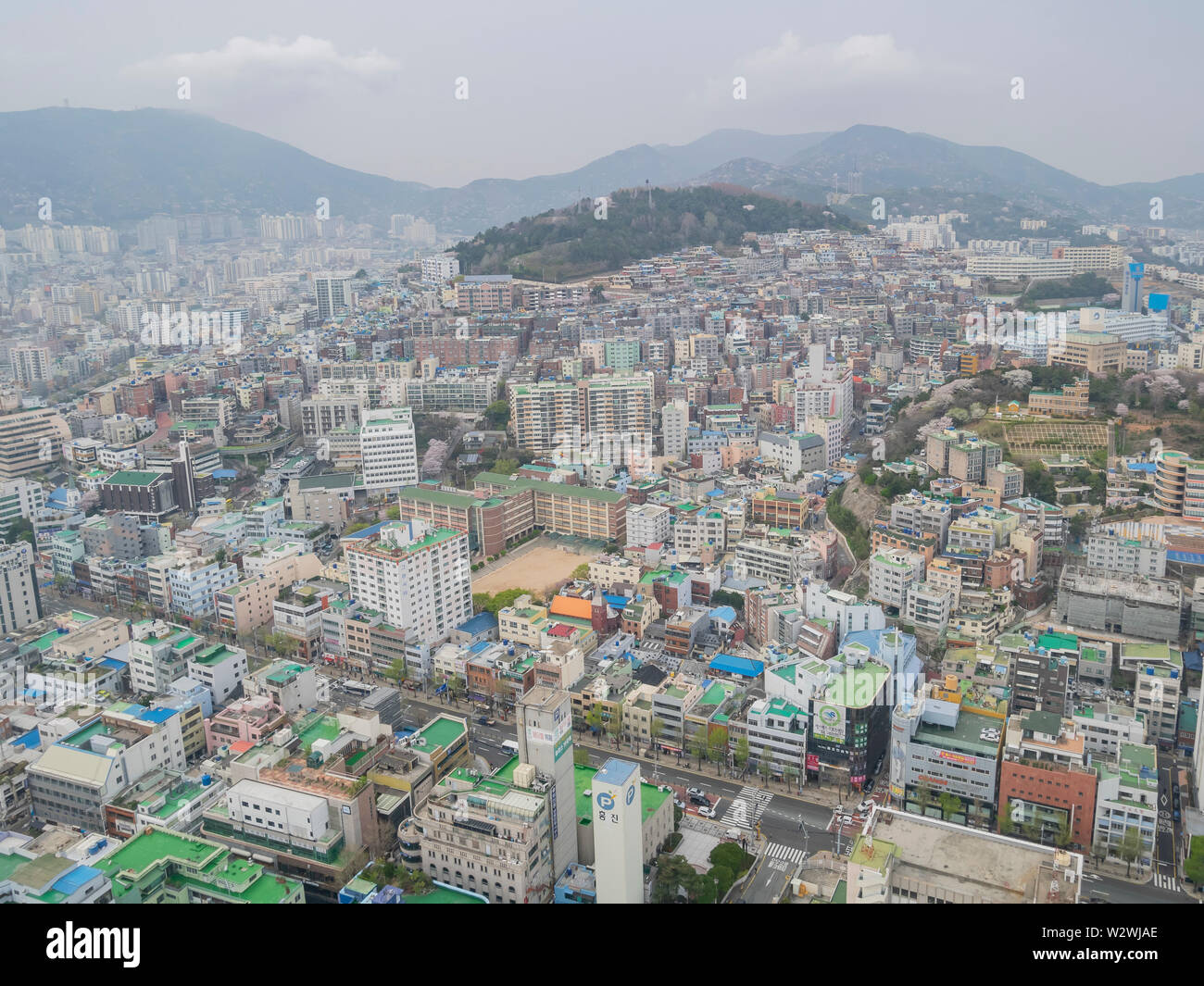Busan, APR 2: Luftaufnahme der Busan Stadtbild von Busan Turm auf der Apr 2, 2014 in Busan, Südkorea Stockfoto