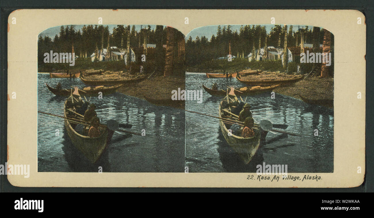 Kasa Ein (kasaan) Dorf, Alaska, von Robert N Dennis Sammlung von stereoskopische Ansichten Stockfoto