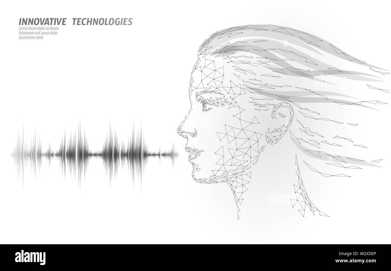 Virtual Assistant Spracherkennung service Technologie. AI künstliche Intelligenz Roboter unterstützen. Chatbot schönen weiblichen Gesichts Low-poly-Vektor Stock Vektor