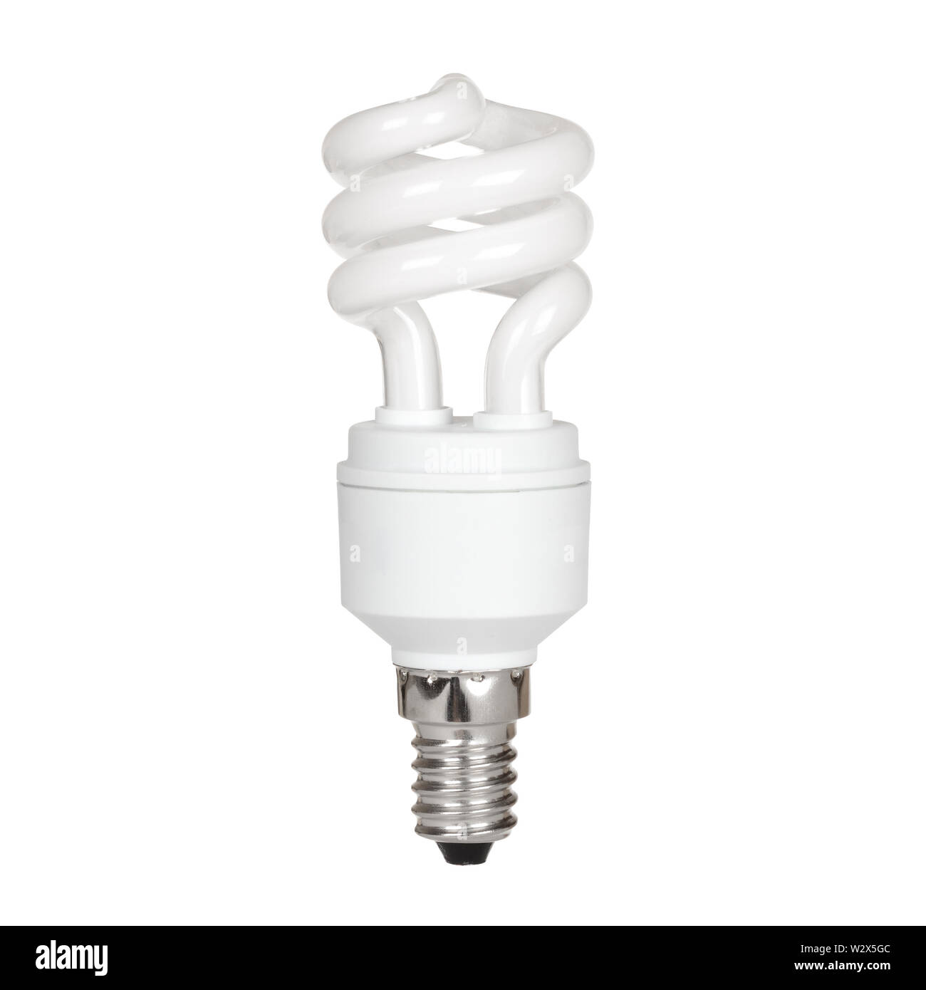 Kompakte Leuchtstofflampe auf weißem Hintergrund Stockfoto