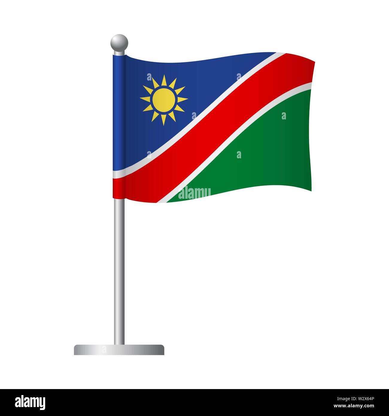 Namibia Flagge auf der Pole. Metall Fahnenmast. Nationalflagge von Namibia Abbildung Stockfoto