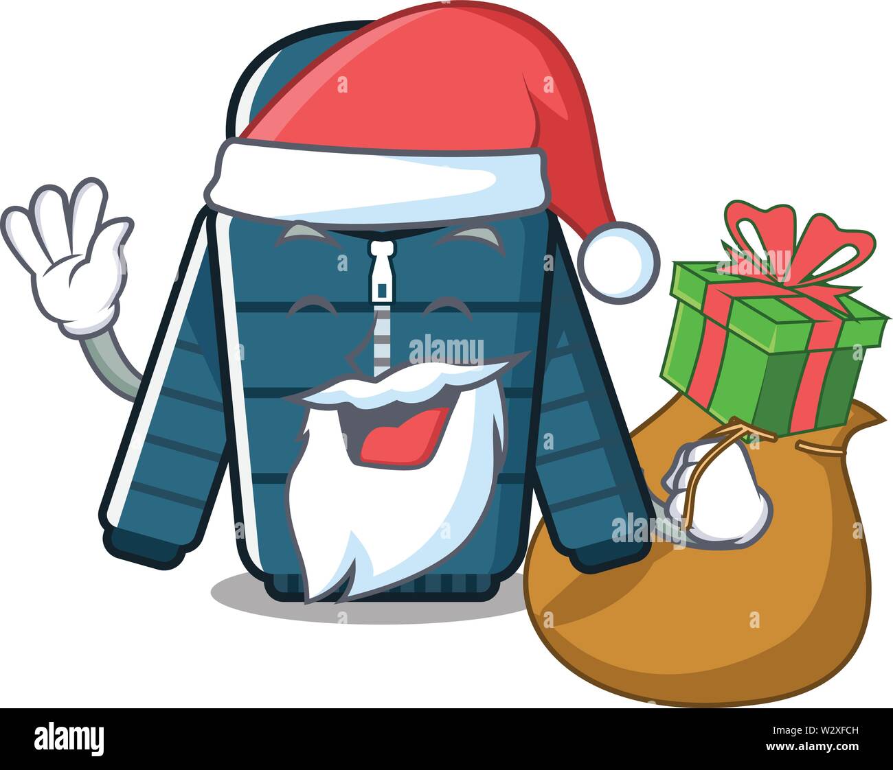 Weihnachtsmann mit Geschenk cartoon Wintermantel in den Schrank aufbewahrt Stock Vektor
