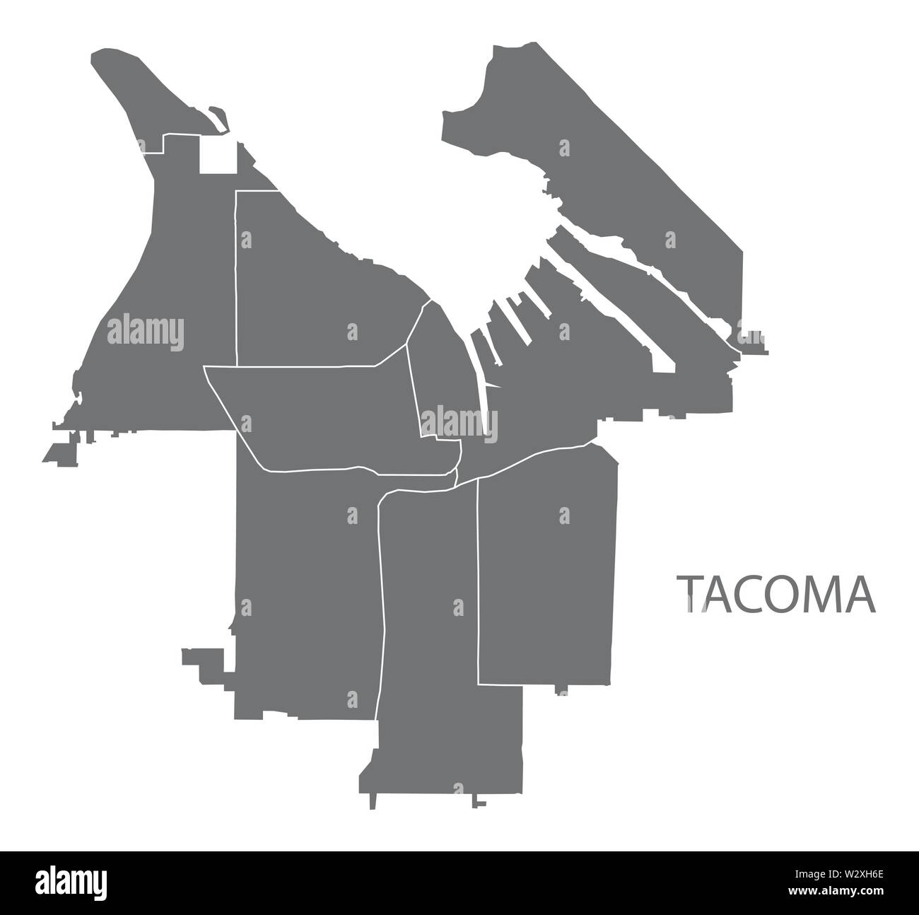 Tacoma Washington Stadtplan mit nachbarschaften Grau Abbildung silhouette Form Stock Vektor