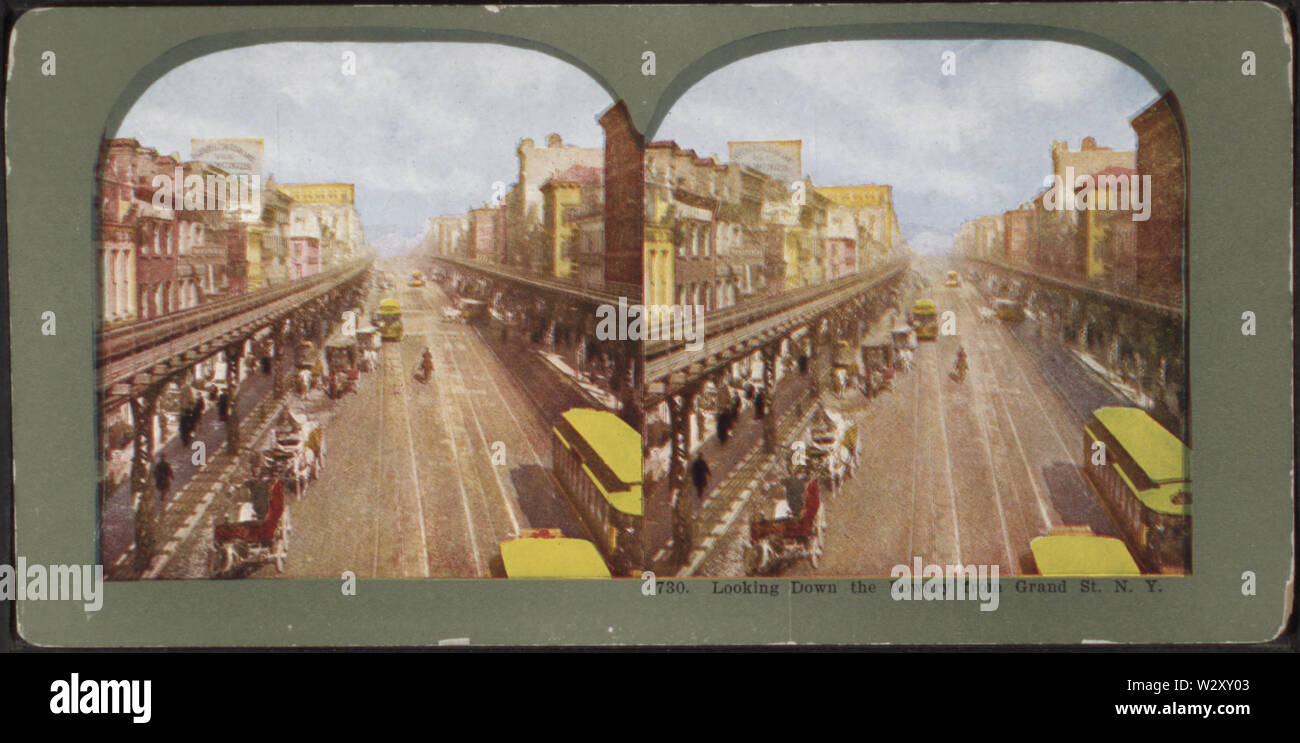 Auf der Suche der Bowery von Grand Street, N Y, von Robert N Dennis Sammlung von stereoskopische Ansichten Stockfoto