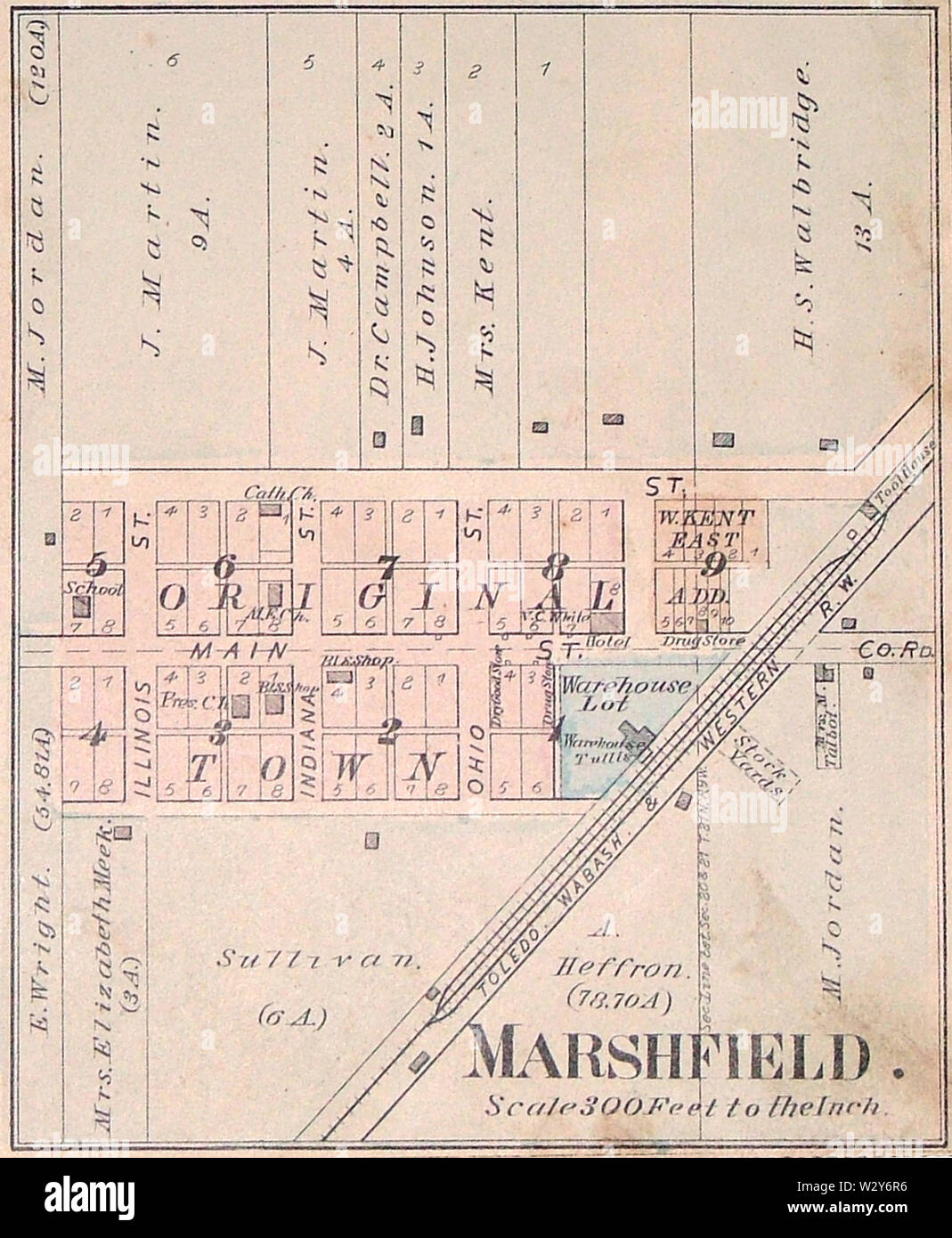 Marshfield Indiana Karte von 1877 Atlas Stockfoto