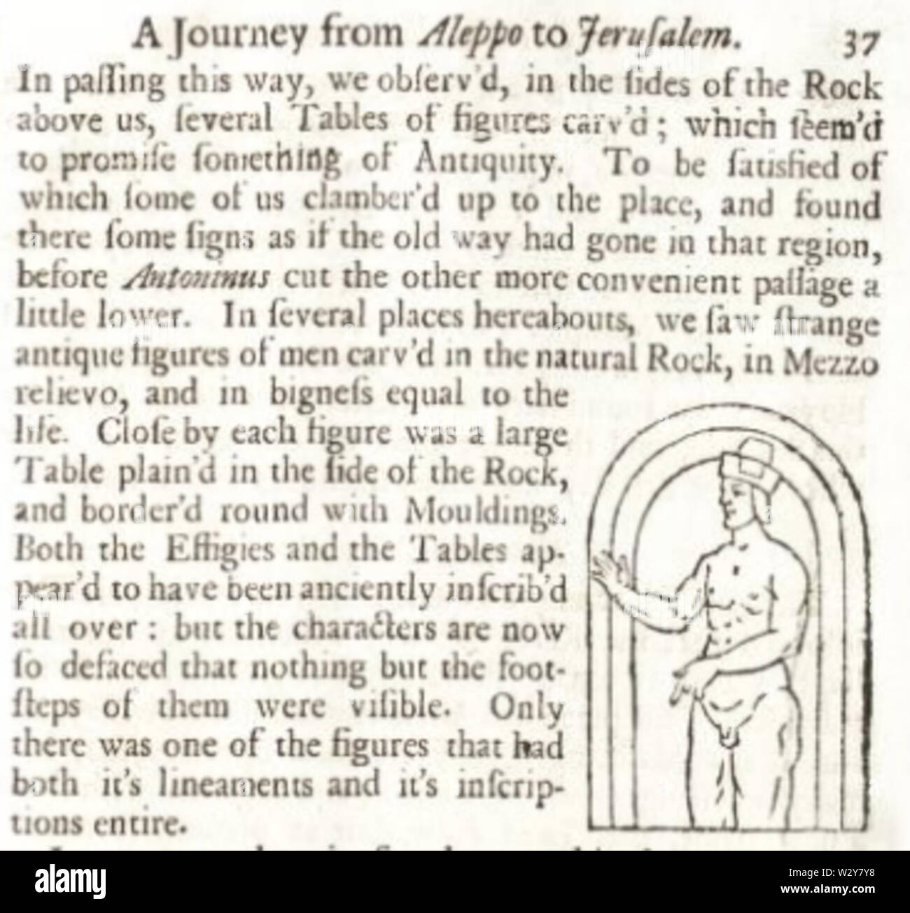 Maundrell's 1697 Darstellung der Assyrischen Stelen an Nahr al-Kalb Stockfoto