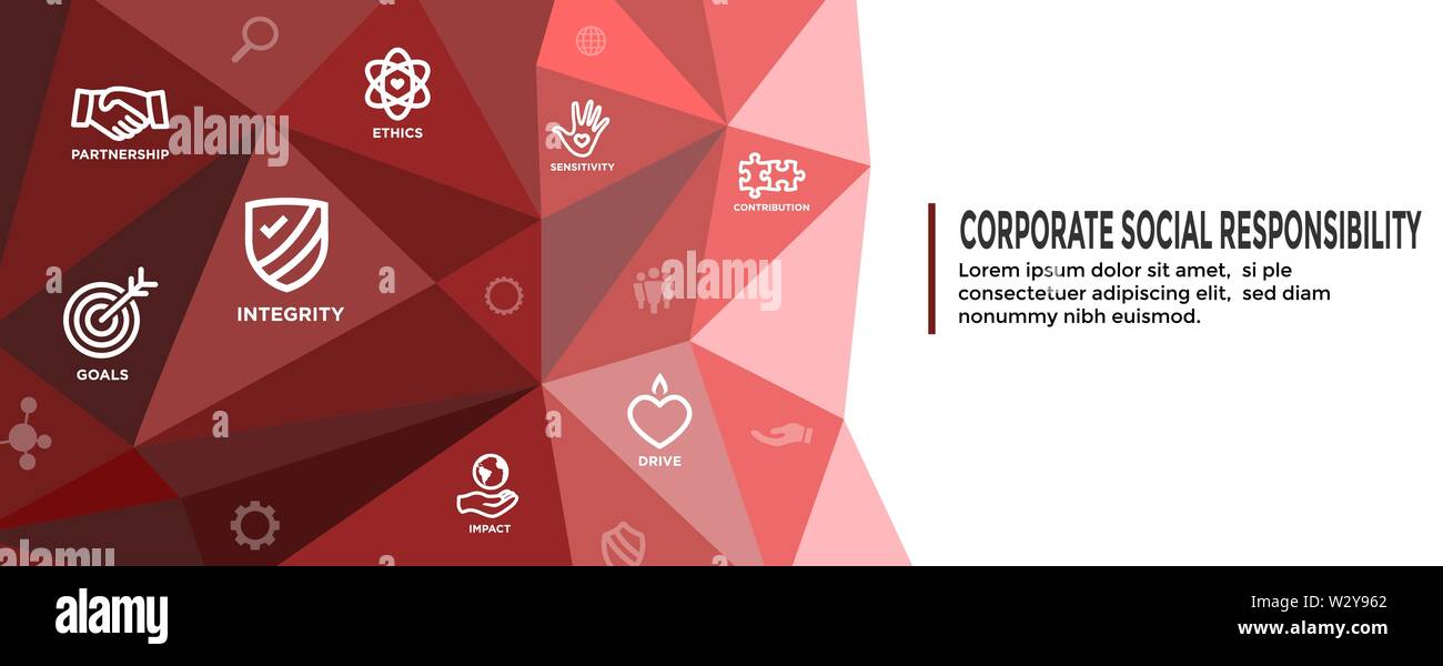 CSR - Corporate Social Responsibility Umrisse Icon Set und Web Header Banner Stock Vektor