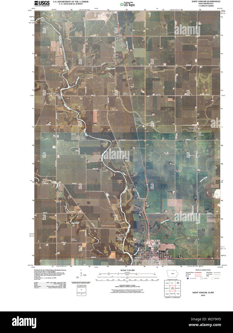 USGS TOPO-Karten Iowa IA Saint Ansgar 20100818 TM Wiederherstellung Stockfoto