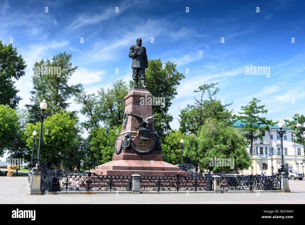 Russland, Irkutsk - Juli 6, 2019: Denkmal für Alexander III. Allrussischen Kaiser, König von Polen und dem Grand Prince von Finnland Stockfoto