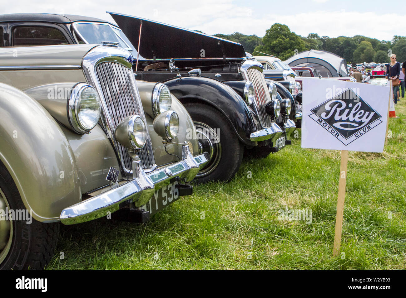 Riley Motor Cars, Vintage classic restaurierte Fahrzeuge bei Leighton Hall car Festival in Carnforth, Lancaster, UK erscheinen Stockfoto