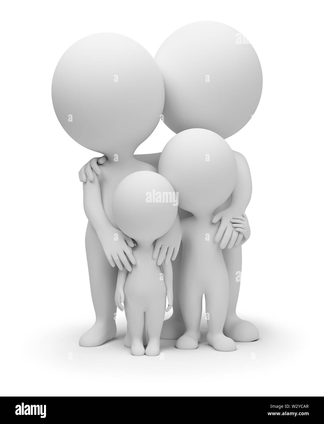 3d kleine Menschen - Eltern mit Kindern. 3D-Bild. Isoliert weißer Hintergrund. Stockfoto