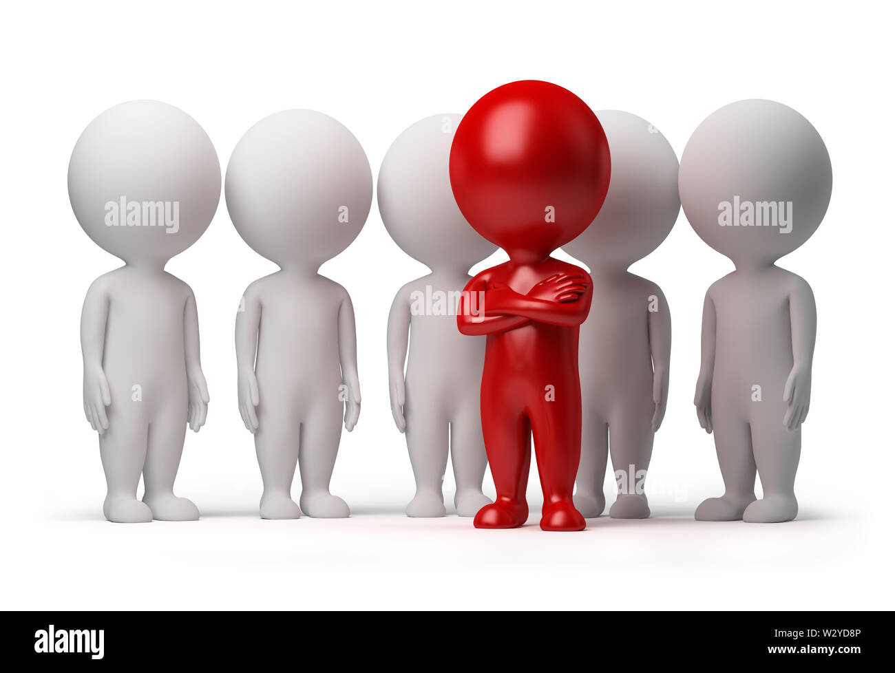 3d kleine Person der Leiter eines Teams mit roter Farbe zugewiesen. 3D-Bild. Isoliert weißer Hintergrund. Stockfoto