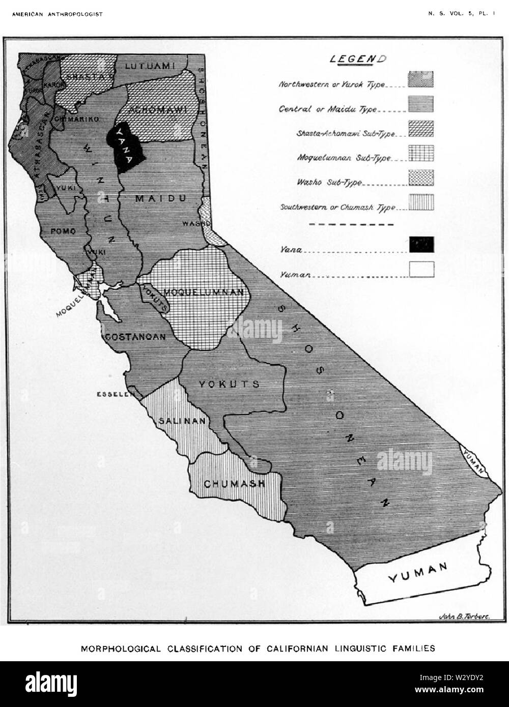 Morphologische Klassifikation der Kalifornischen sprachlichen Familien Stockfoto