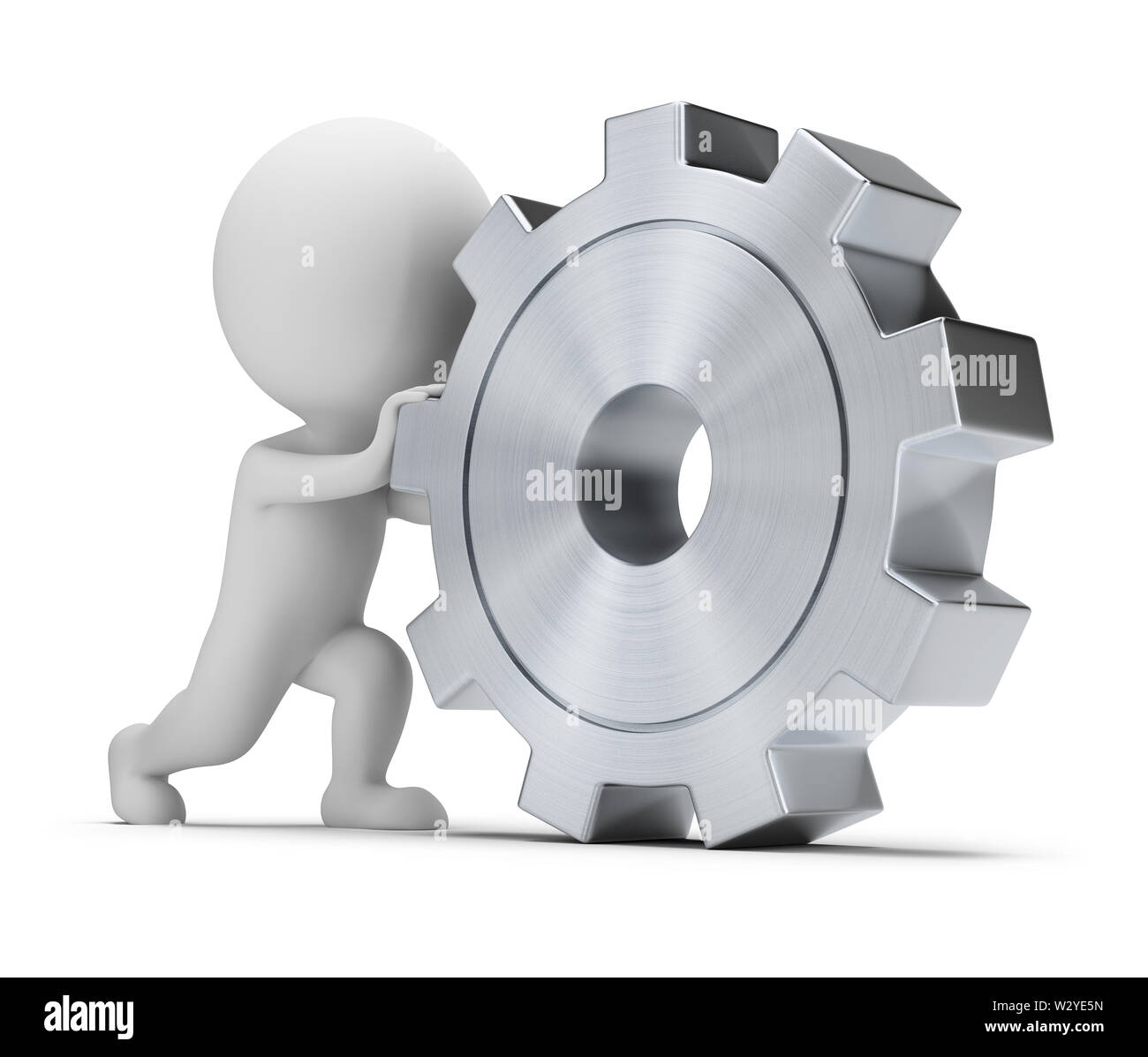 3d kleine Person Rollen einen großen Gang. 3D-Bild. Isoliert weißer Hintergrund. Stockfoto