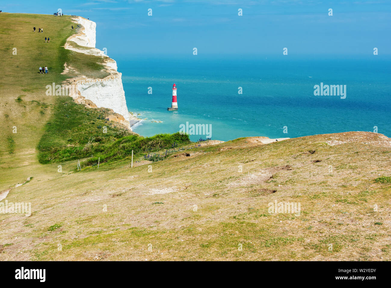 Ansicht der Beachy Head Leuchtturm in der Nähe von Eastbourne, England, Sieben Schwestern National Park, UK, selektiven Fokus Stockfoto