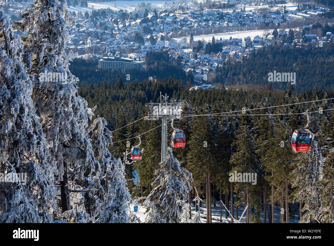 Kabinen der Wurmberg Seilbahn, Wurmberg, Niedersachsen, nationalen parkHarz, Braunlage, Deutschland Stockfoto