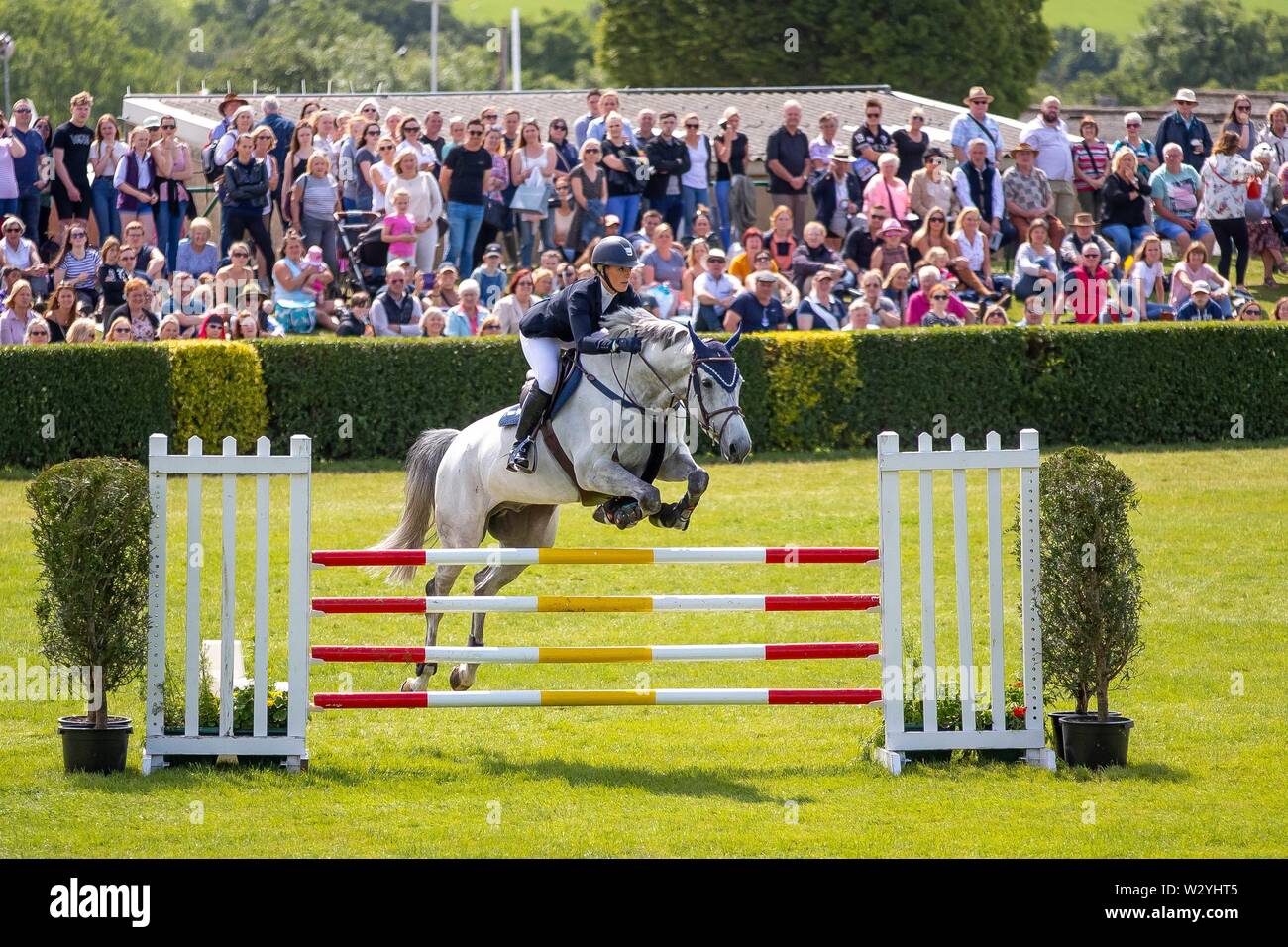 Harrogate. Vereinigtes Königreich. 11. Juli 2019. Annabel Schilde. Grosse Massen in der Main Arena. Die Yorkshire Dales Eis mini großen Peitsche Runde. Springen auf der großen Yorkshire zeigen. Kredit Elli Birke/SIP-Foto Agentur/Alamy leben Nachrichten. Stockfoto