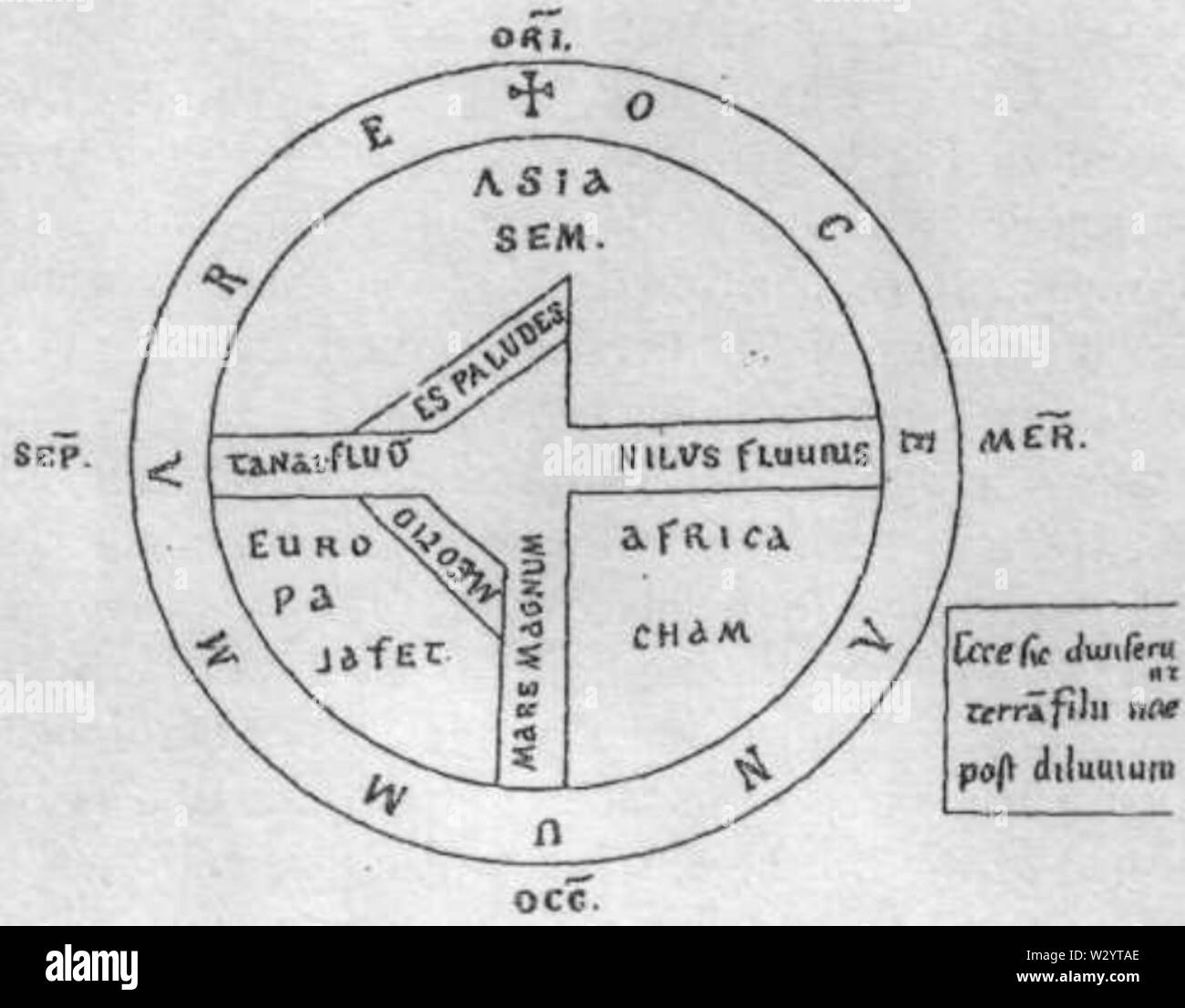 Noachidischen Karte der Stiftsbibliothek St. Gallen (älteste Karte benennen von Europa), Isidore-Codex 236 Stockfoto