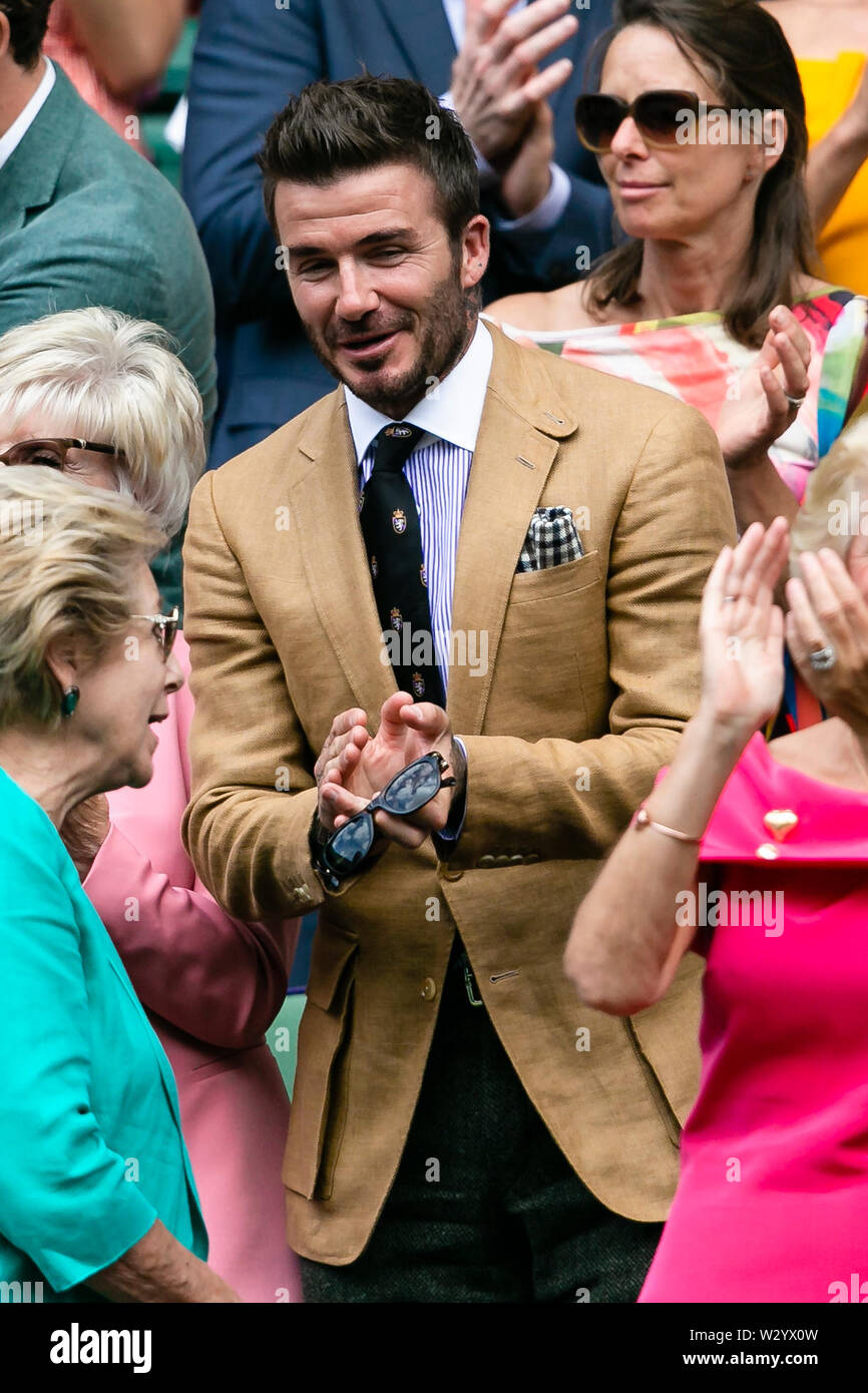 London, UK, 11. Juli 2019: David Beckham Besuche der Royal Box am Tag 10 im Wimbledon Tennis Championships 2019 auf der All England Lawn Tennis und Croquet Club in London. Credit: Frank Molter/Alamy leben Nachrichten Stockfoto