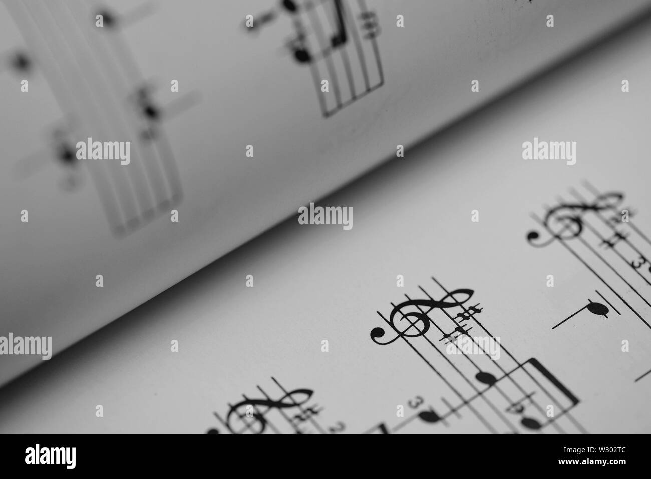 Makro Foto einer Musik Buch, Violinschlüssel sichtbar. Stockfoto