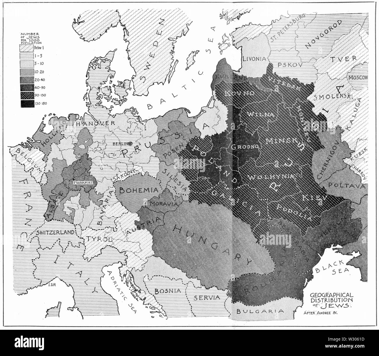 PSM V54 D 177 Geographische Verteilung der Juden Stockfoto