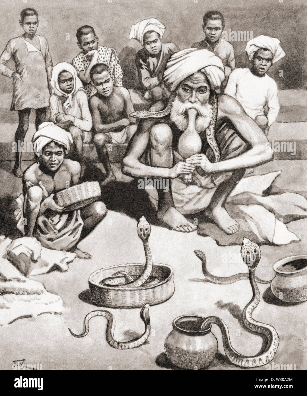EDITORIAL eine indische Schlangenbeschwörer. Nach einer Arbeit von J. Macfarlane. Von einer zeitgenössischen Drucken, c 1935. Stockfoto
