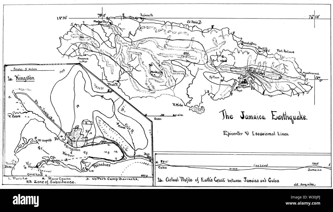PSM V70 D390 Karte der Jamaika Erdbeben Stockfoto