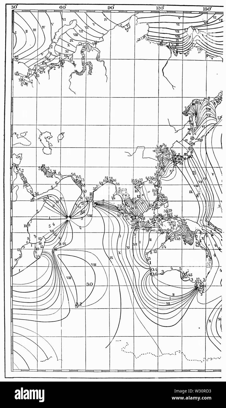 PSM V74 D 538 Cotidal Linien auf den Indischen Ozean. Stockfoto