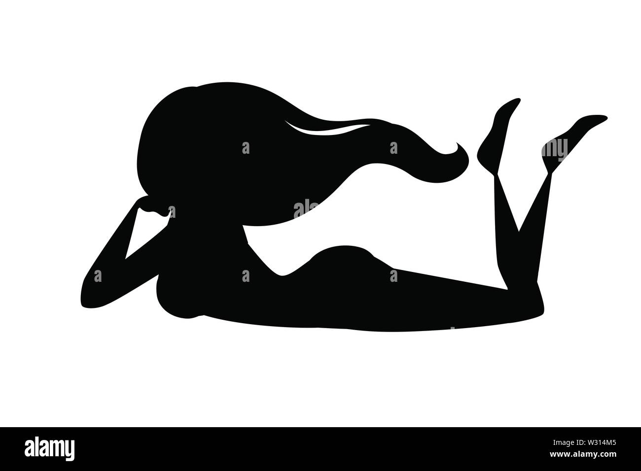 Schwarze silhouette schöne Mode Frau liegt auf Magen Cartoon Character Design flachbild Vector Illustration. Stock Vektor