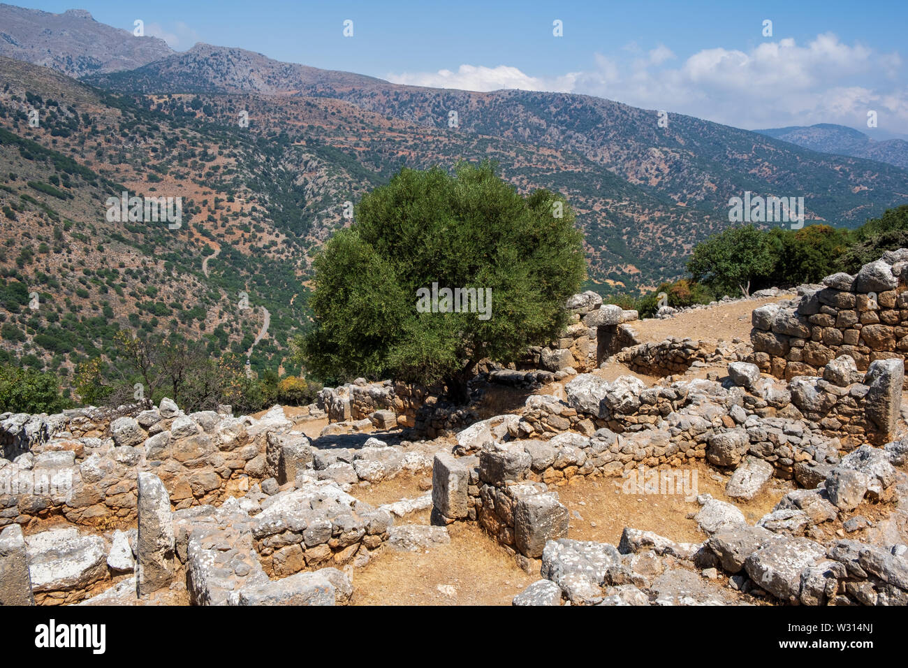 Hilltop Ruinen von Lato archäologische Stätte, Kreta Stockfoto
