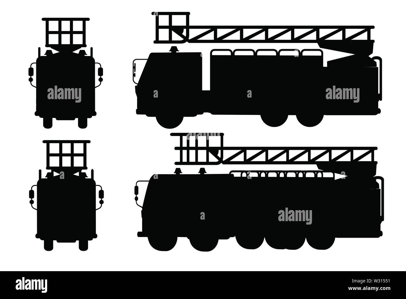 Schwarze silhouette cartoon Design fire truck Autos flachbild Vector Illustration auf weißem Hintergrund. Stock Vektor