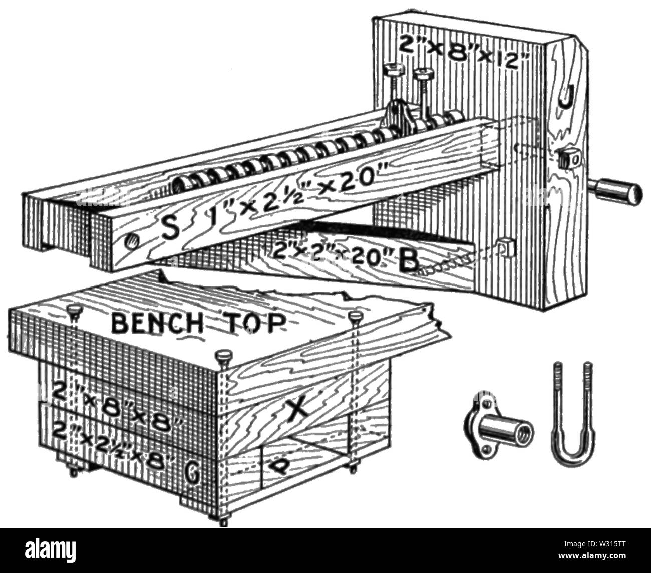 PSM V88 D 167 Details einer hausgemachten woordworking Schraubstock Stockfoto