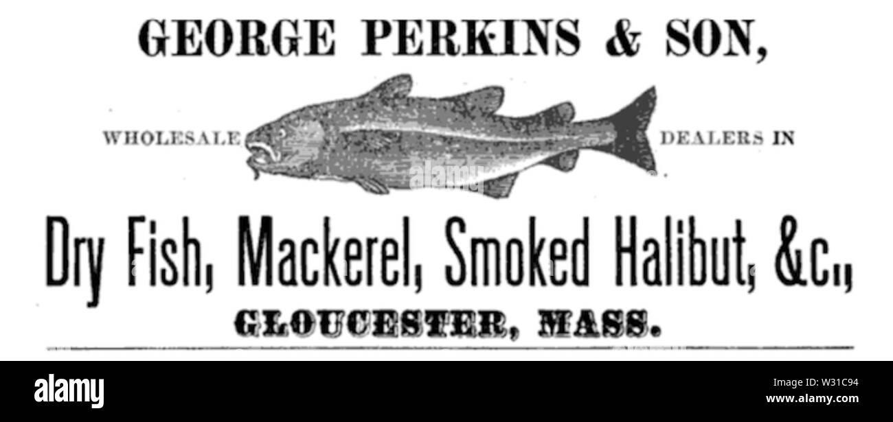 Perkins advert Gloucester Massachusetts um 1870 s Stockfoto