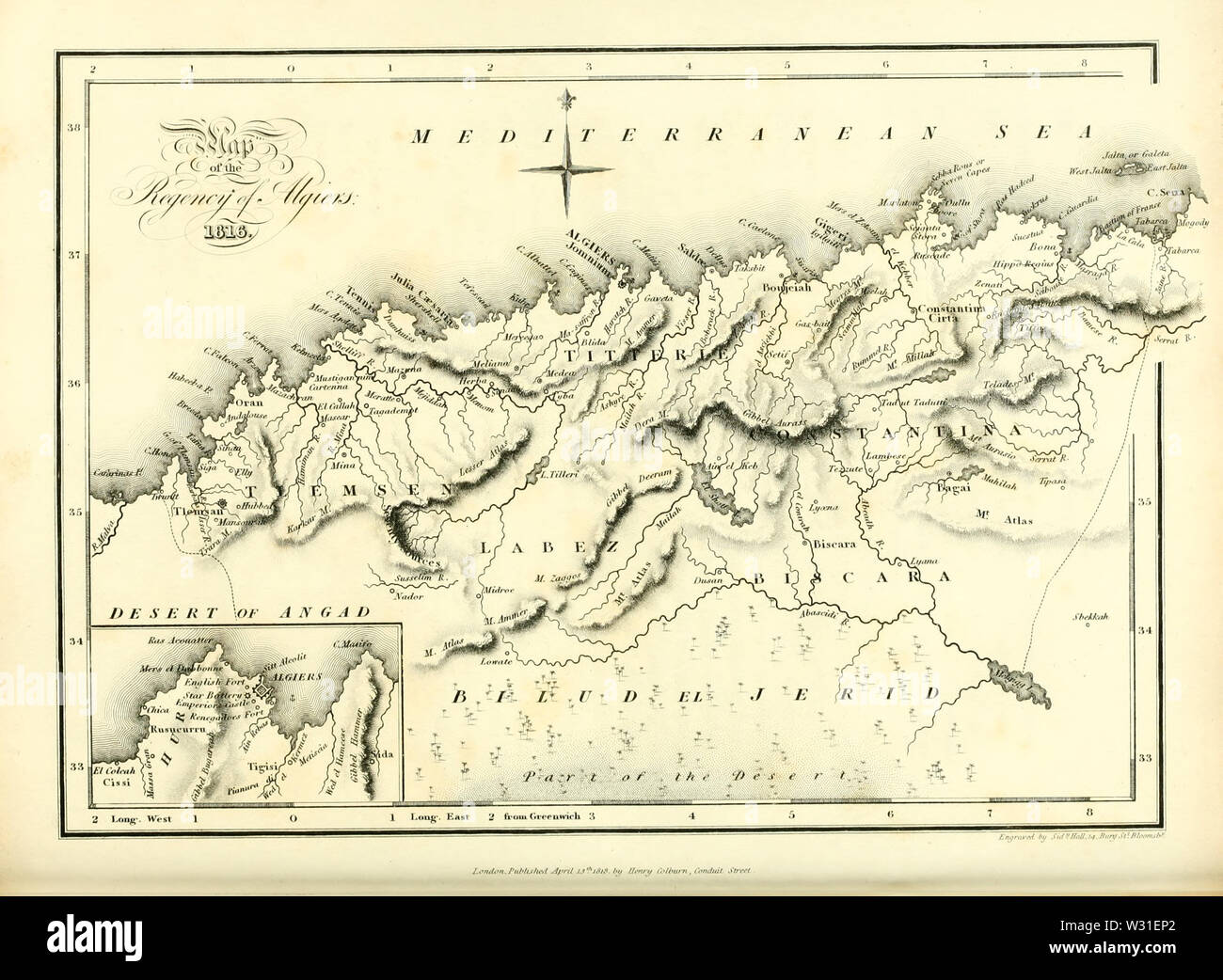 Plan der Regentschaft von Algier Stockfoto