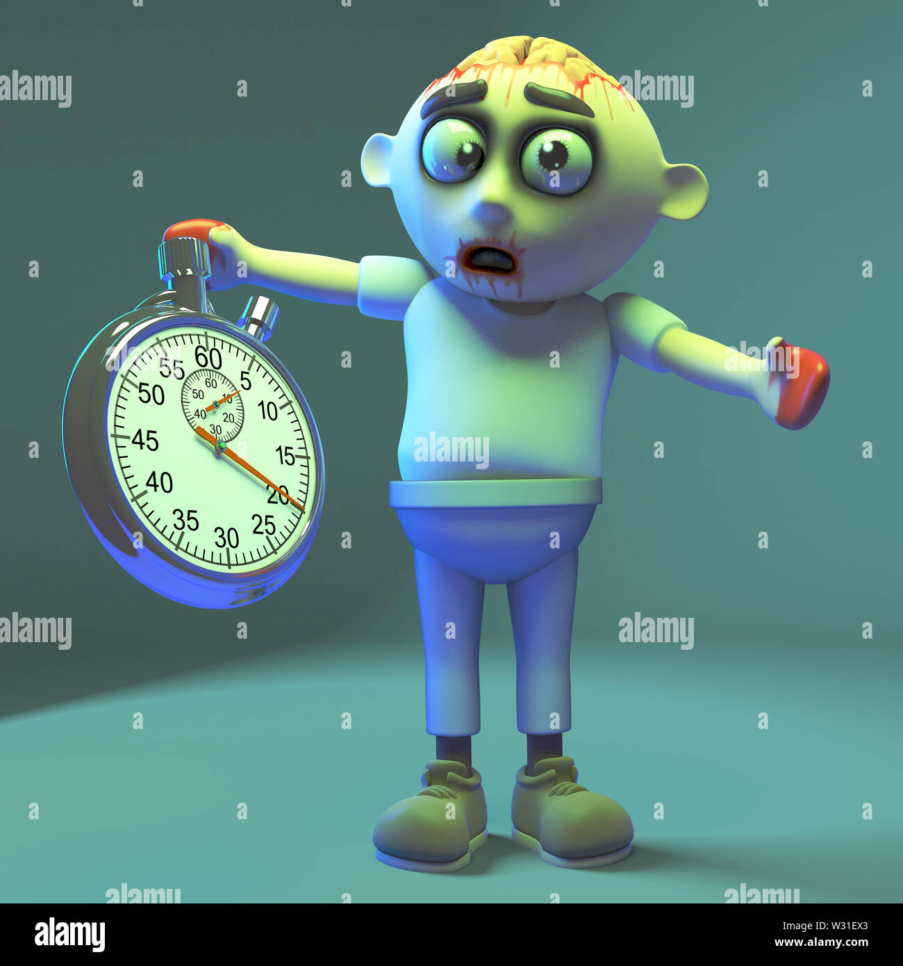 Spooky zombie Monster hat ein Auge auf die Dinge mit seiner Stoppuhr, 3d-Grafik rendern Stockfoto