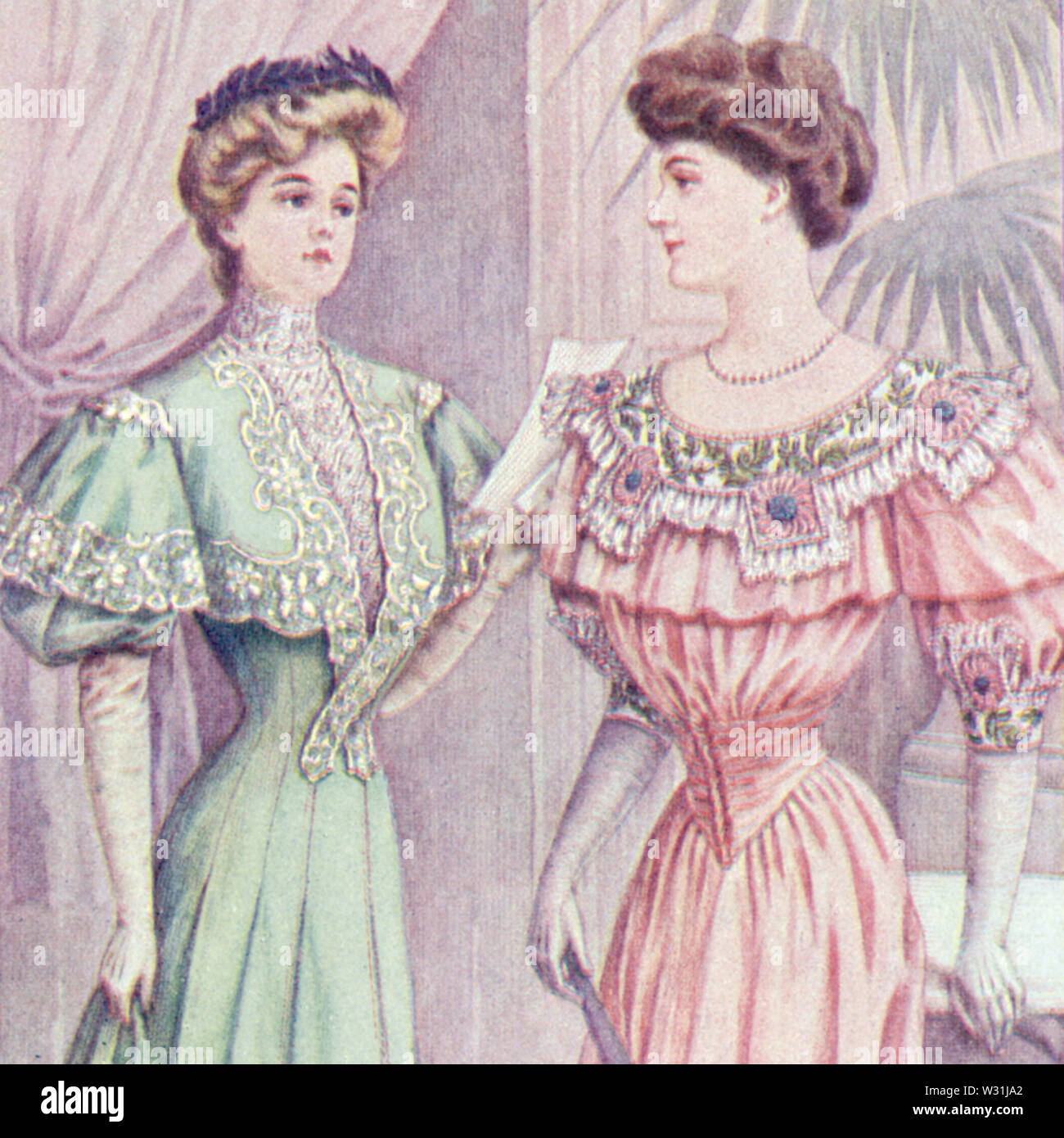Princess line Kleid vs. nicht-Princess line Kleid, September 1905 Stockfoto